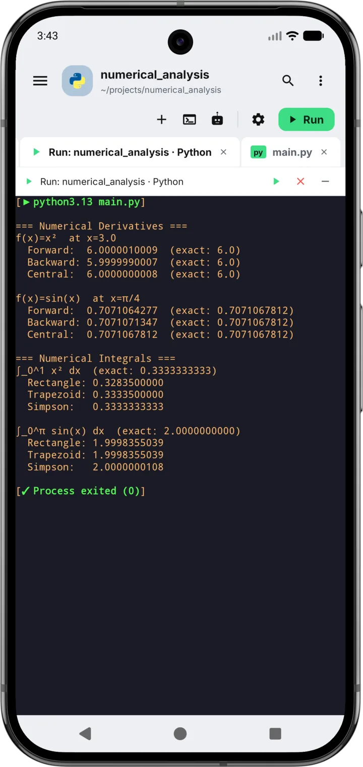 Terminalde çalışan bir Python sayısal analiz betiği